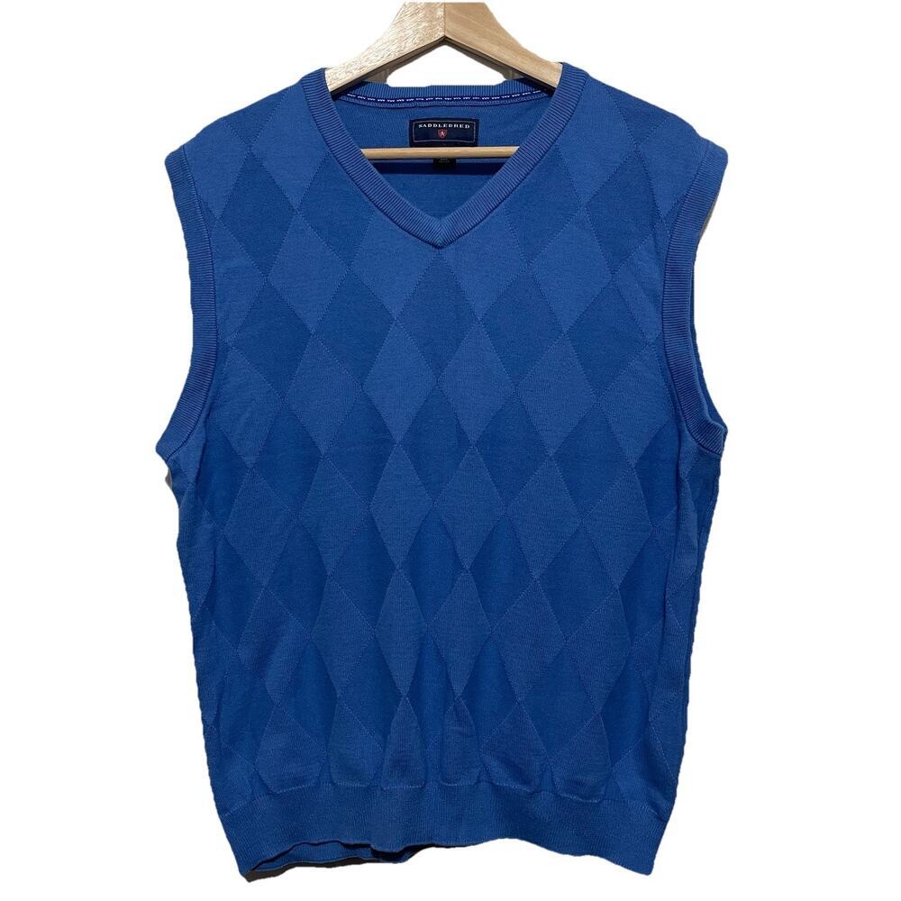 Saddlebred Knit Sweater‎ Vest Blue Diamond Pattern Classic Golf Size Medium